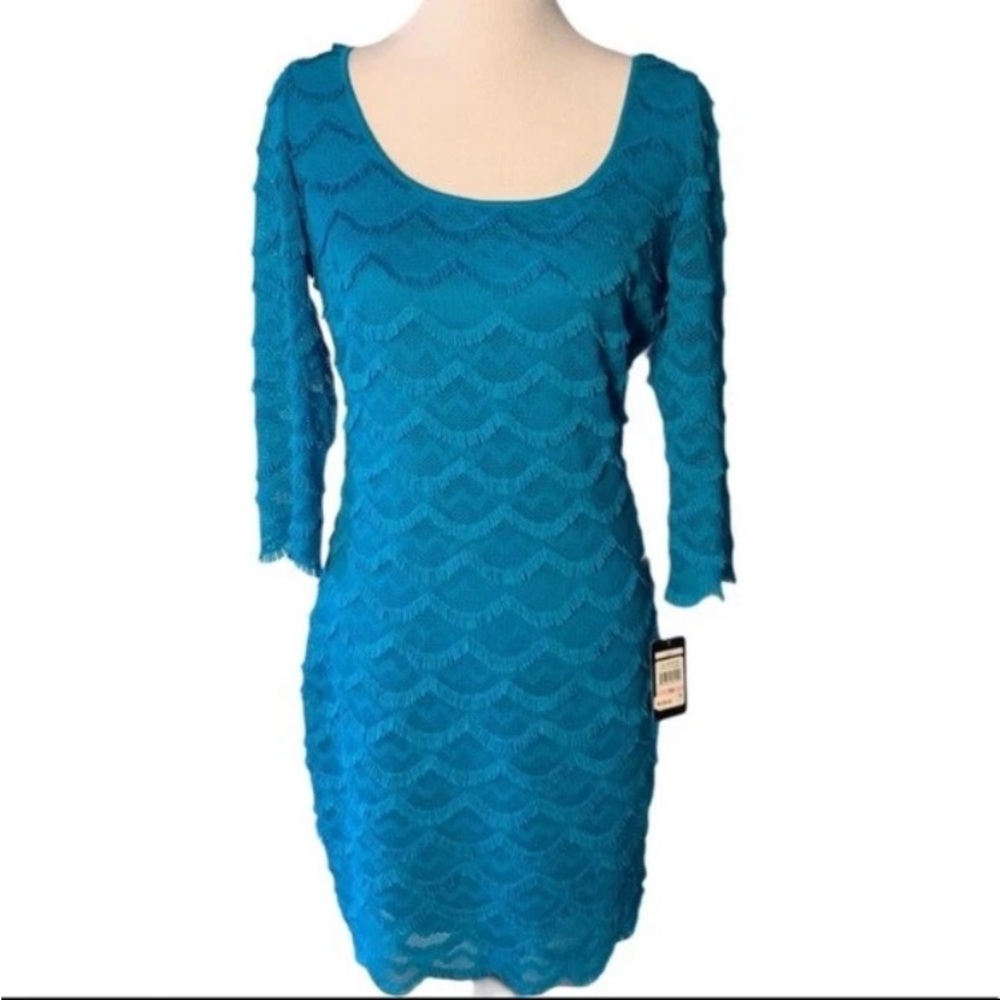 $128 Guess Womens KIRA Fringed Lace Turquoise Blue Dress Sz 0 XS Club Party NWT